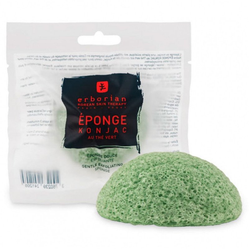 Спонж для очищення шкіри конжак із зеленим чаєм Green Tea Konjac Sponge Erborian