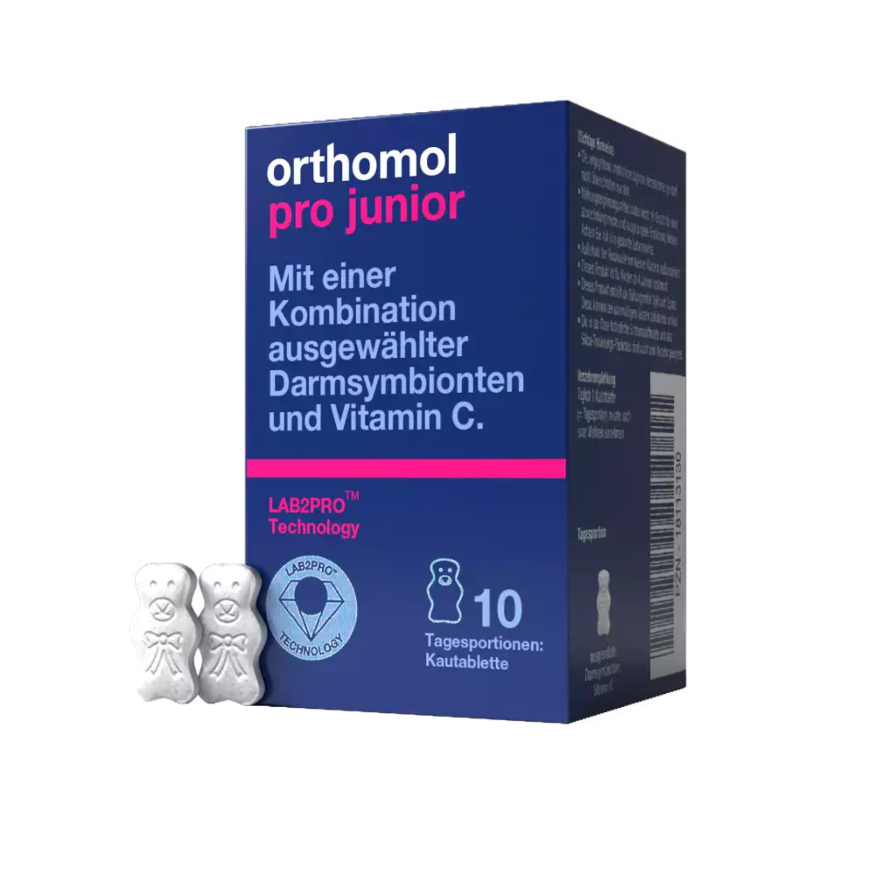 Жевательные таблетки в виде мишек со вкусом клубники Orthomol Pro Junior (для поддержки детского кишечника), 10 дней